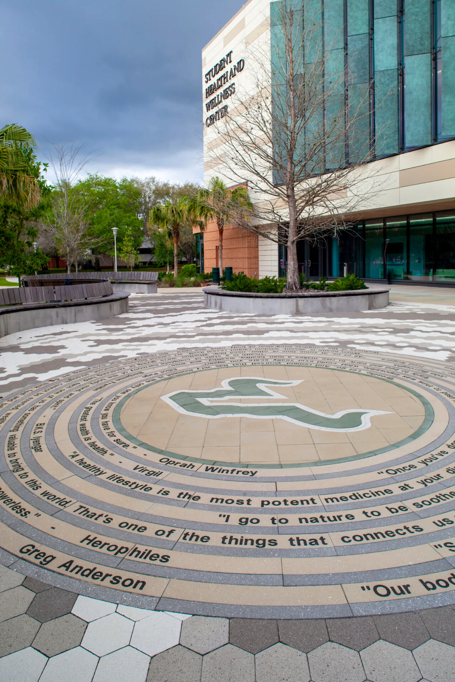USF Student Wellness Center — Tampa, FL | Institutional Exterior <br>
Client: Connor Landscape Architects | Medallion Floor Feature